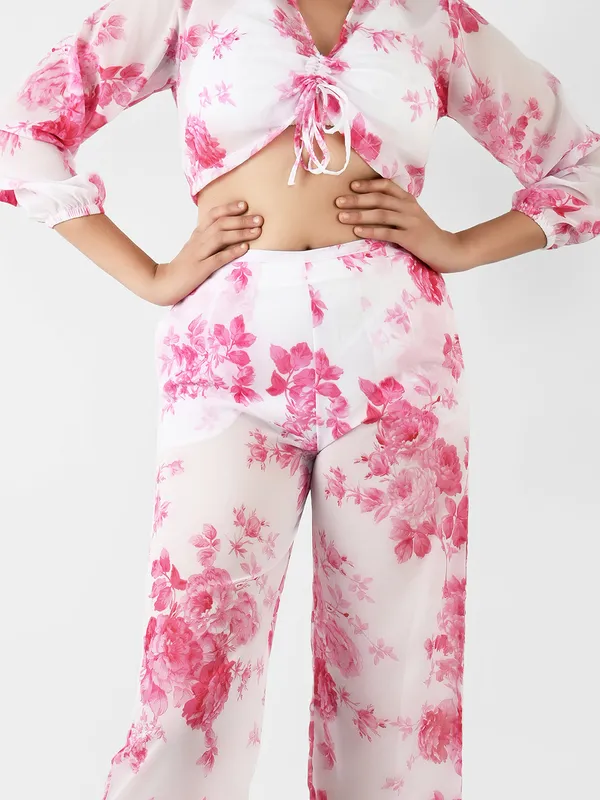 White_&_Pink_Floral_Printed_Cover-Up_Co-Ord_Set_For_Women