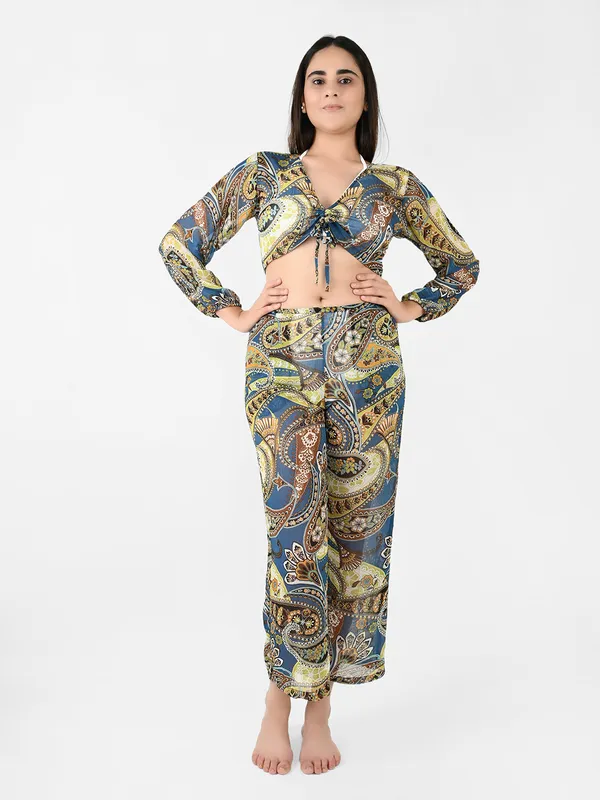 Blue_Paisley_Printed_Cover-Up_Co-Ord_Set_For_Women