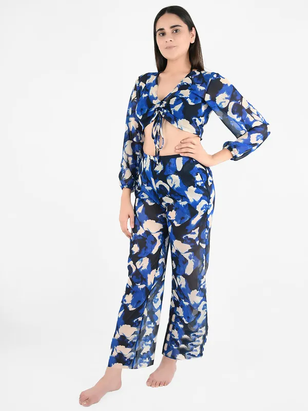 Blue_Abstract_Printed_Cover-Up_Co-Ord_Set_For_Women