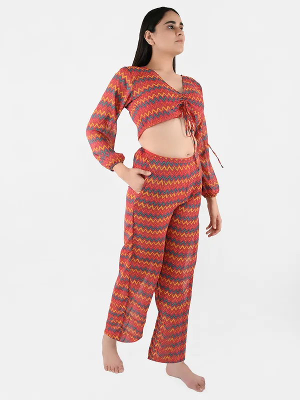 Red_Zig-Zag_Printed_Cover-Up_Co-Ord_Set_For_Women