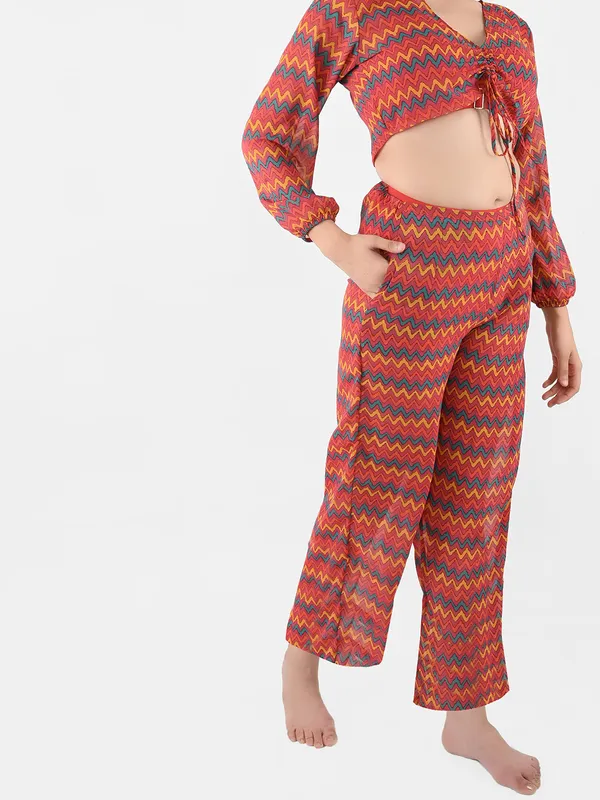 Red_Zig-Zag_Printed_Cover-Up_Co-Ord_Set_For_Women