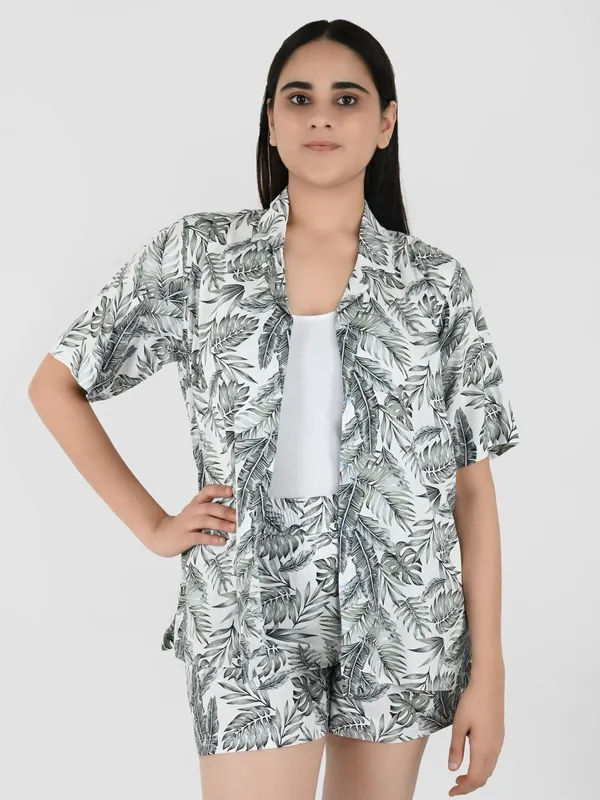 Grey_Leaf_Printed_Cover_Up_Co-Ord_Set__For_Women