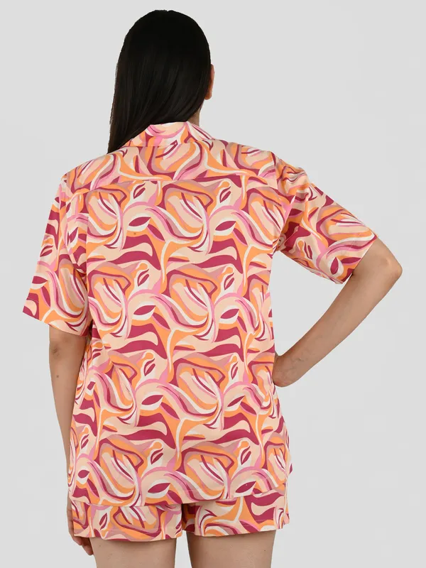 Peach_Abstract_Printed_Cover_Up_Co-Ord_Set_For_Women