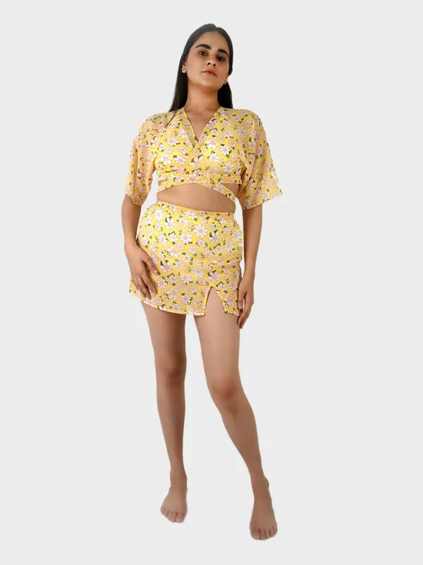 Yellow_Floral_Printed_Cover-Up_Co-Ord_Set__For_Women