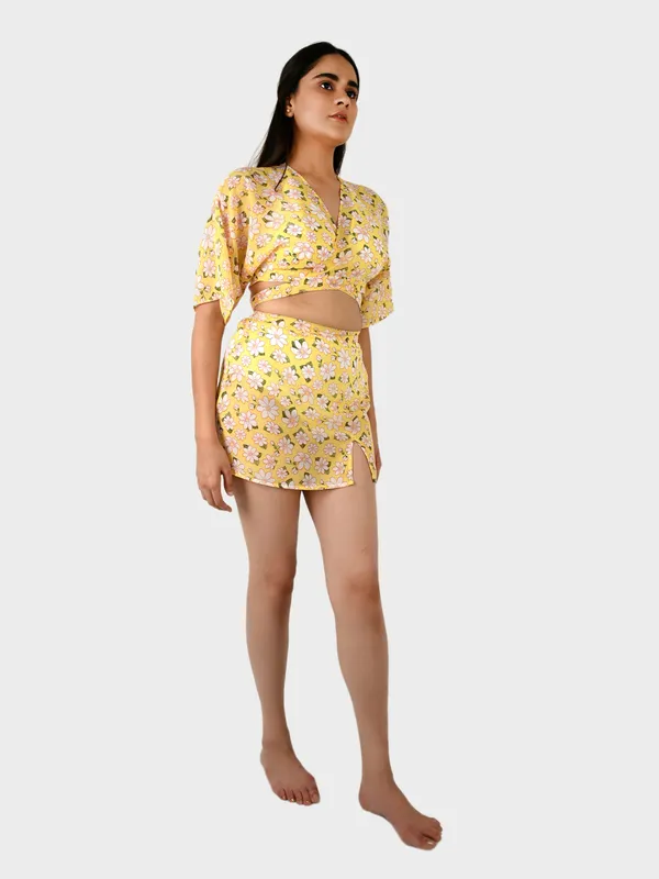 Yellow_Floral_Printed_Cover-Up_Co-Ord_Set__For_Women