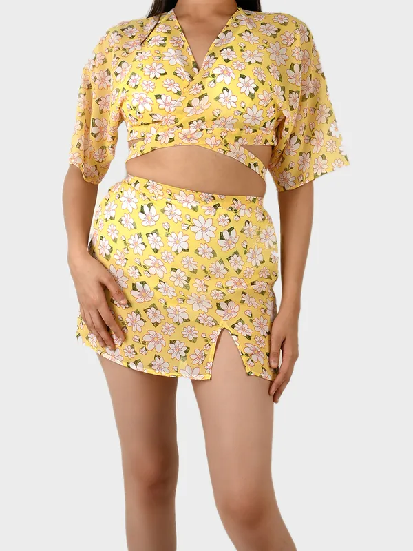 Yellow_Floral_Printed_Cover-Up_Co-Ord_Set__For_Women