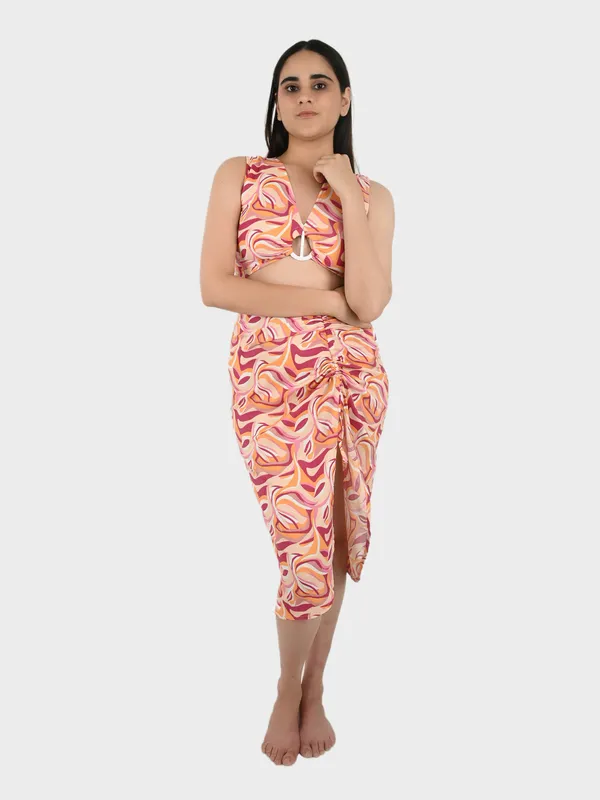 Peach_Abstract_Printed_Top_&_Front_Tie-Up_Skirt_Set_for_Women