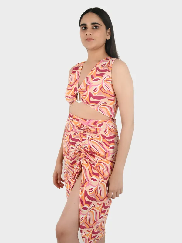 Peach_Abstract_Printed_Top_&_Front_Tie-Up_Skirt_Set_for_Women