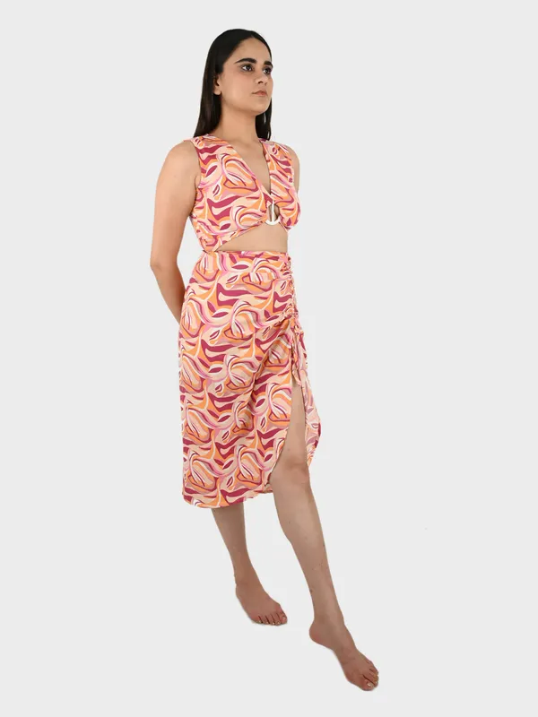 Peach_Abstract_Printed_Top_&_Front_Tie-Up_Skirt_Set_for_Women