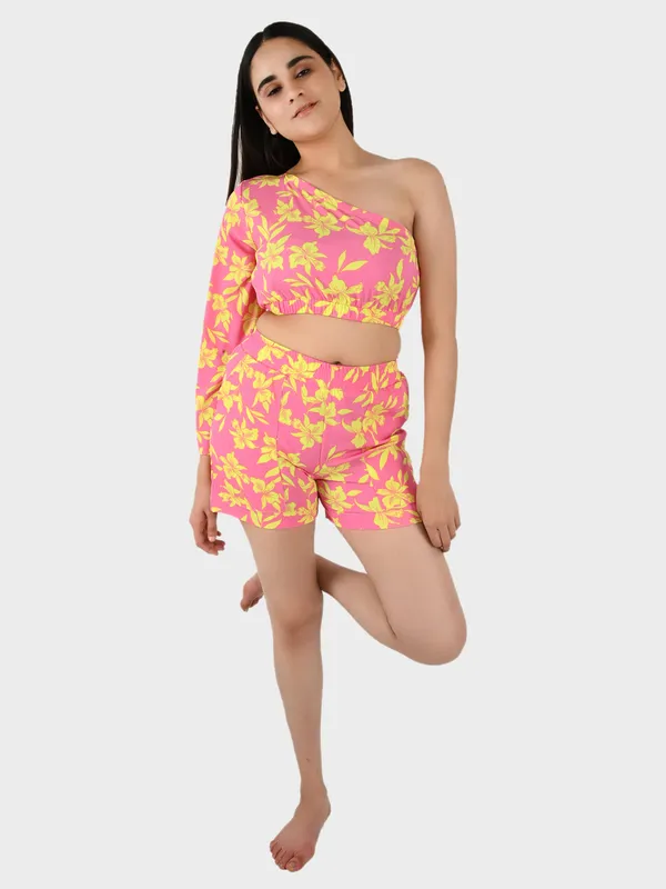 Pink_Floral_Top_With_Shorts_Set__For_Women