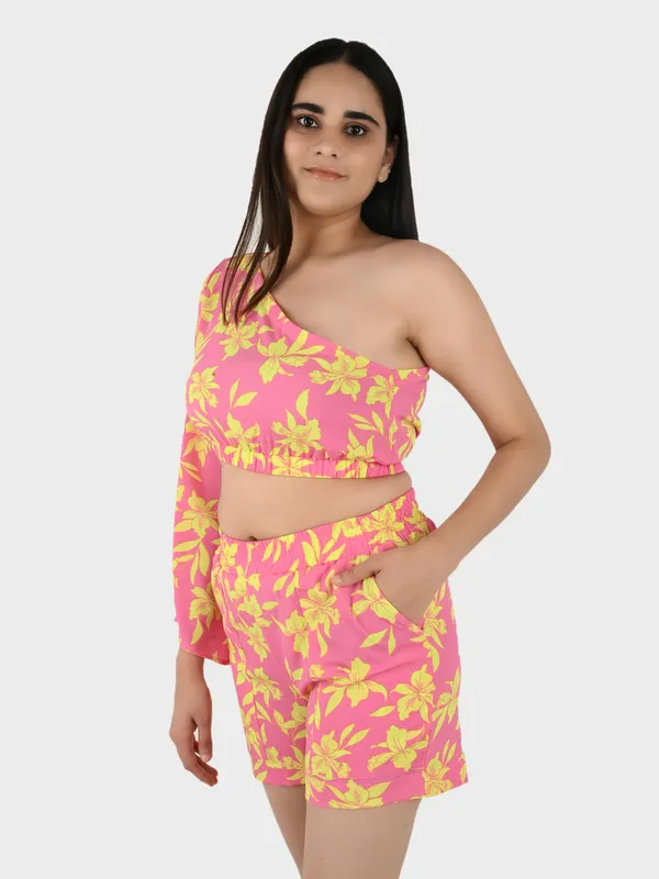 Pink_Floral_Top_With_Shorts_Set__For_Women