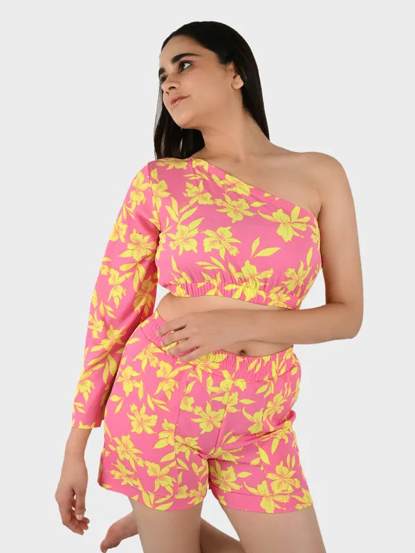 Pink_Floral_Top_With_Shorts_Set__For_Women