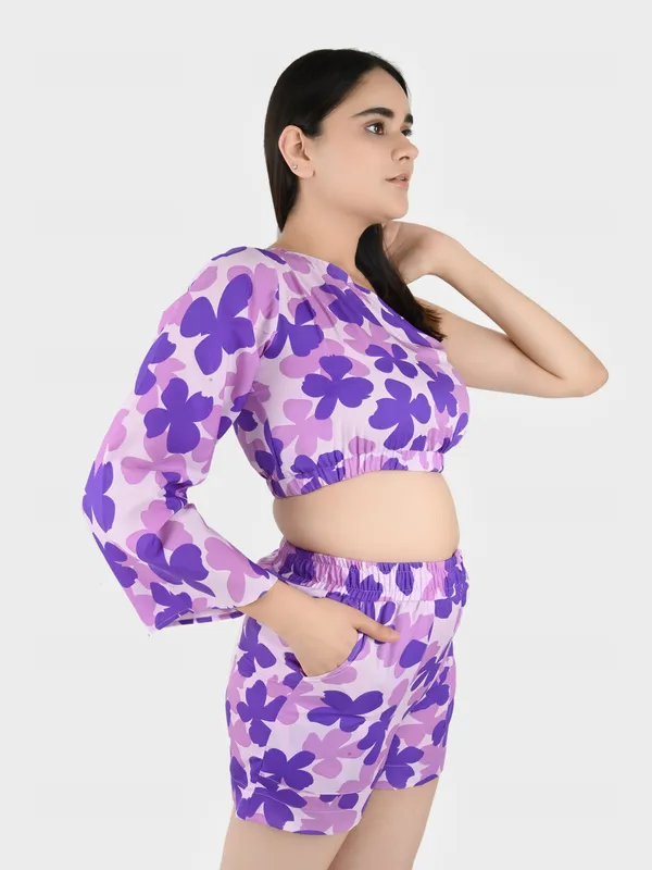 Purple_Floral_Top_With_Shorts__For_Women