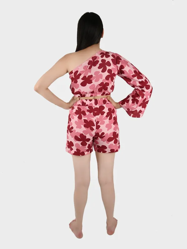 Red_&_Pink_Floral_Top_With_Shorts__For_Women