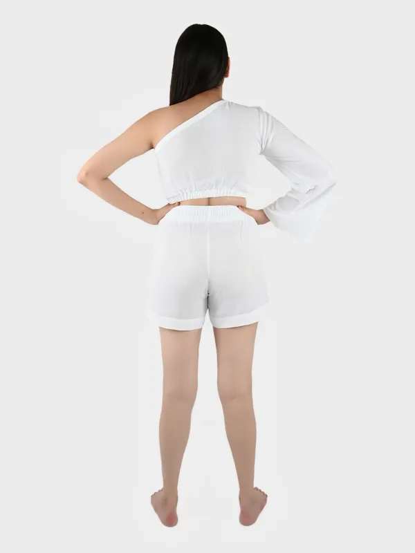 White_Solid_Top_With_Shorts__For_Women