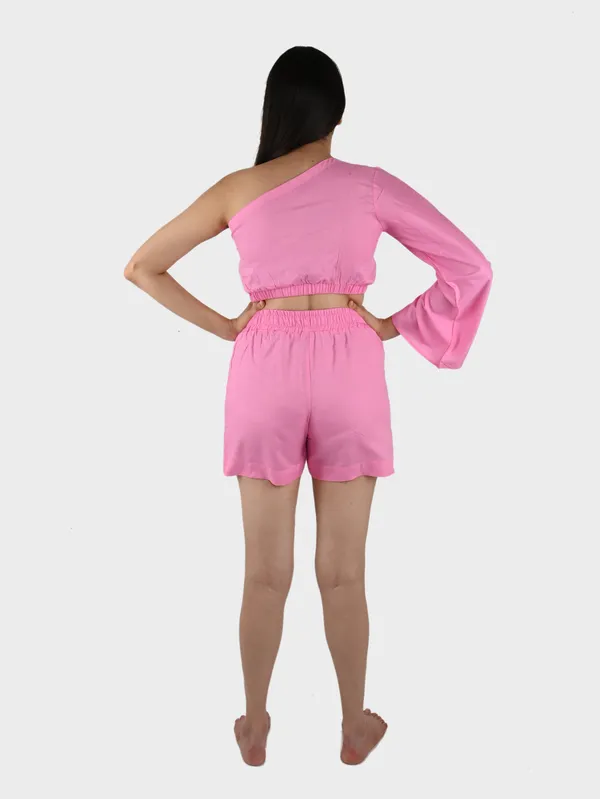 Light_Pink_Solid_Top_With_Shorts_Set__For_Women