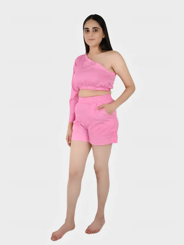 Light_Pink_Solid_Top_With_Shorts_Set__For_Women
