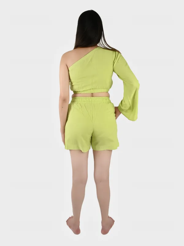 Lime_Green_Solid_Top_With_Shorts_Set__For_Women
