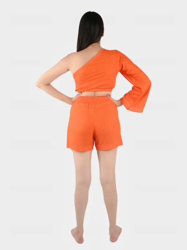 Orange_Solid_Top_With_Shorts_Set__For_Women