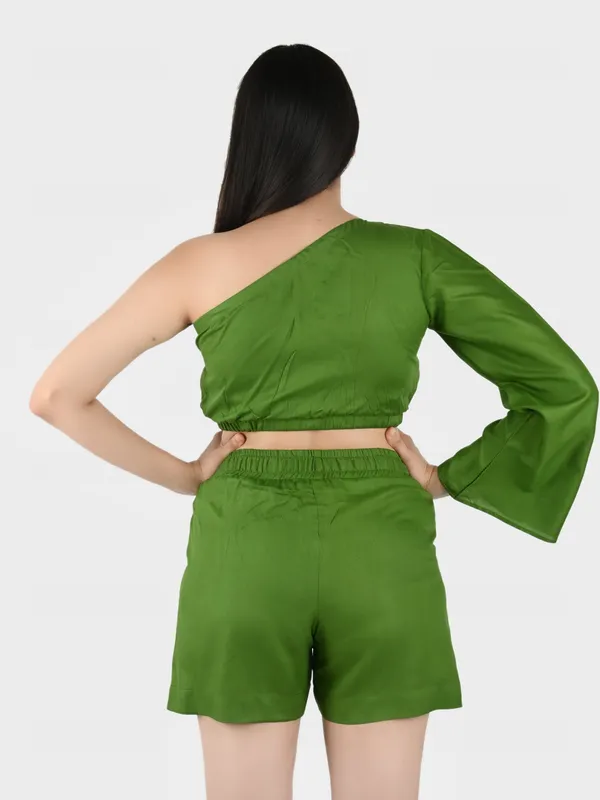 Green_Solid_Top_With_Shorts_Set__For_Women