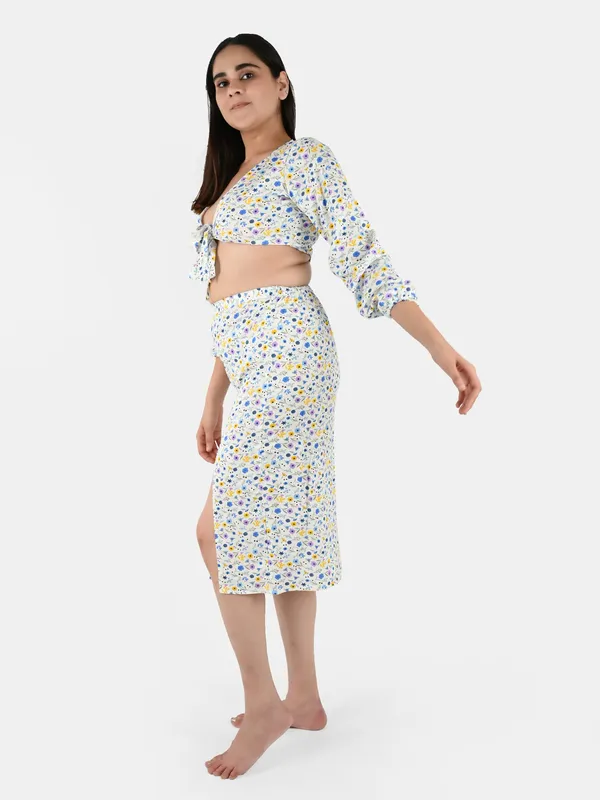 White_Floral_Printed_Top_&_Skirt__For_Women