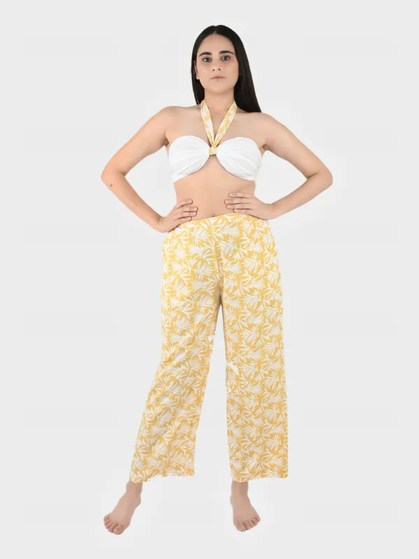 White_And_Yellow_Halter_Crop_Top_&_Pants