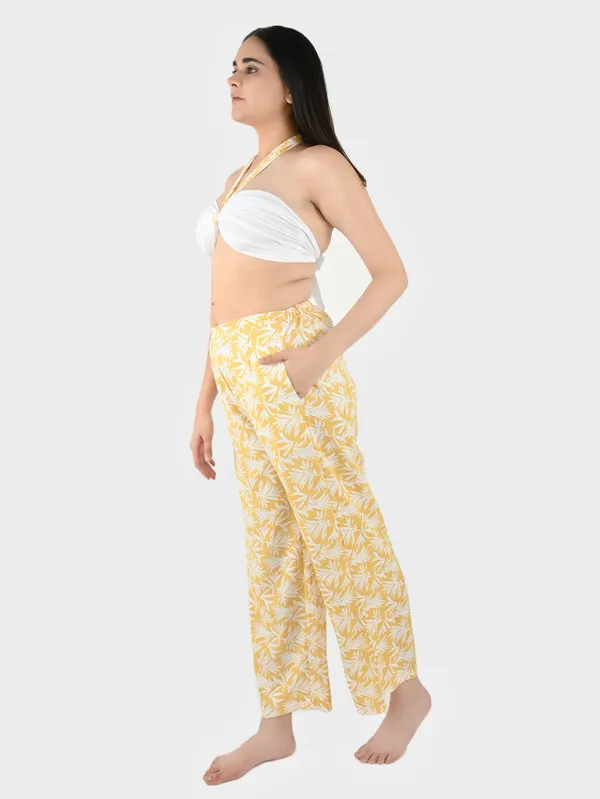 White_And_Yellow_Halter_Crop_Top_&_Pants