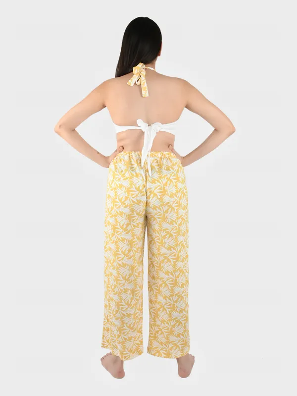 White_And_Yellow_Halter_Crop_Top_&_Pants