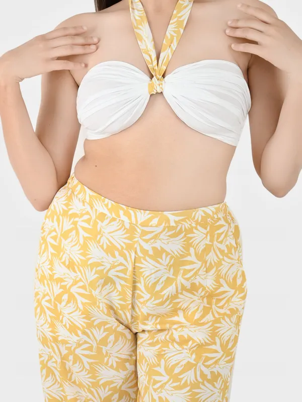 White_And_Yellow_Halter_Crop_Top_&_Pants