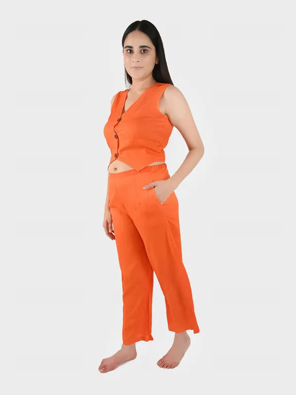Orange_Solid_Waist_Coat_Top_&_Pants