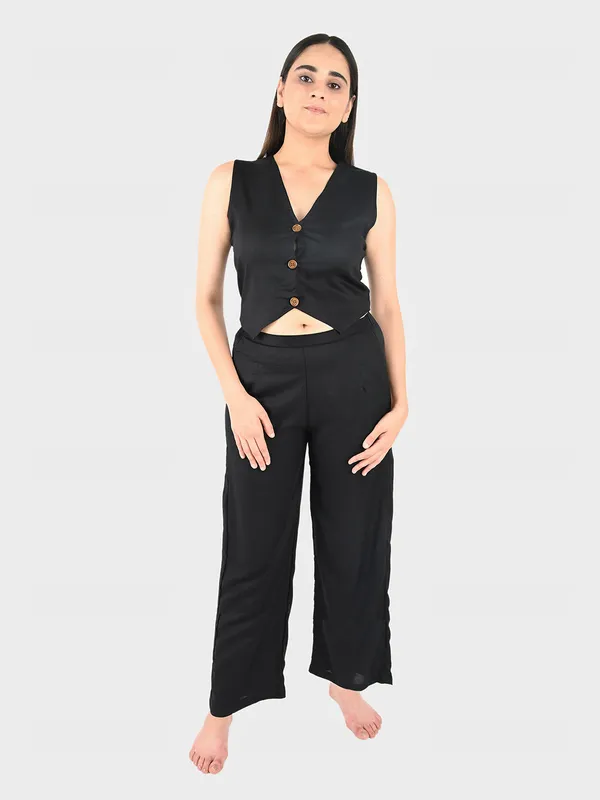 Black_Solid_Waist_Coat_Top_&_Pants_Set