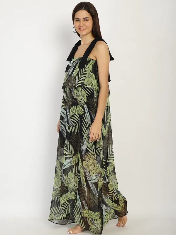 Black_Tropical_Printed_Maxi_Frill_Dress_for_Women