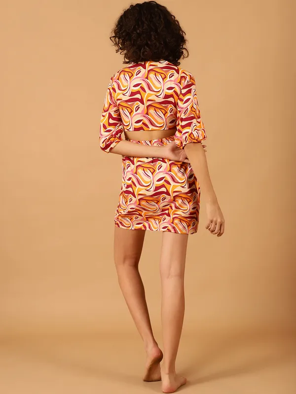 Peach_Abstract_Printed_Cut-Out_Dress_for_Women
