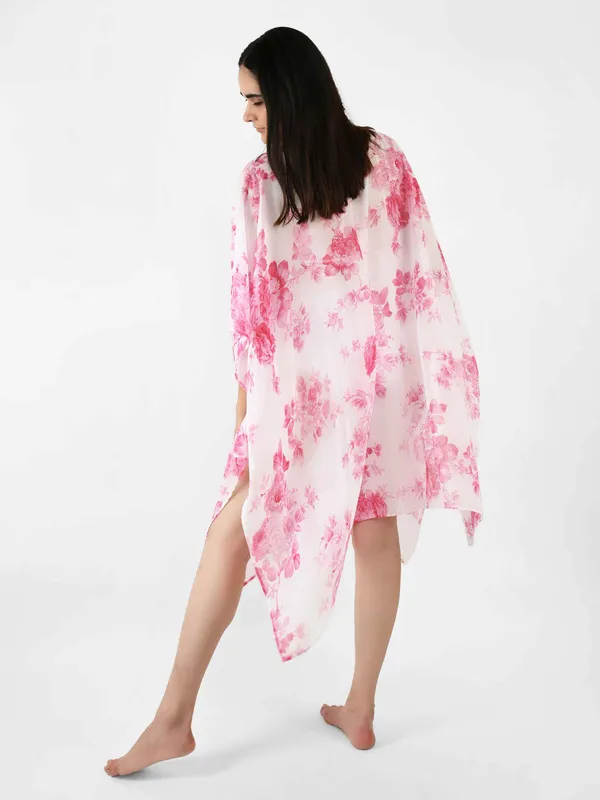 White_&_Pink_Floral_Printed_Poncho_Cover-Up_Kaftan_for_Women