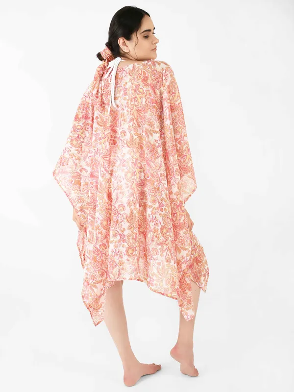 Peach_Paisley_Printed_Poncho_Cover-Up_Kaftan_for_Women