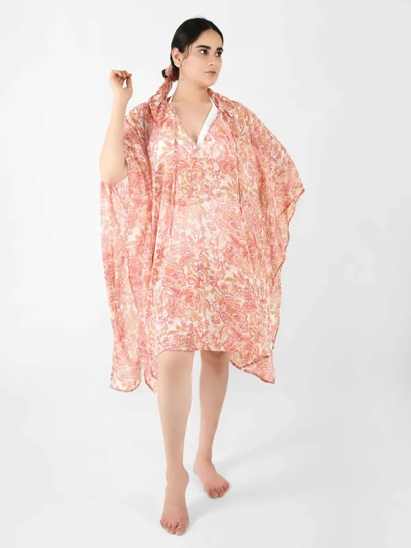 Peach_Paisley_Printed_Poncho_Cover-Up_Kaftan_for_Women