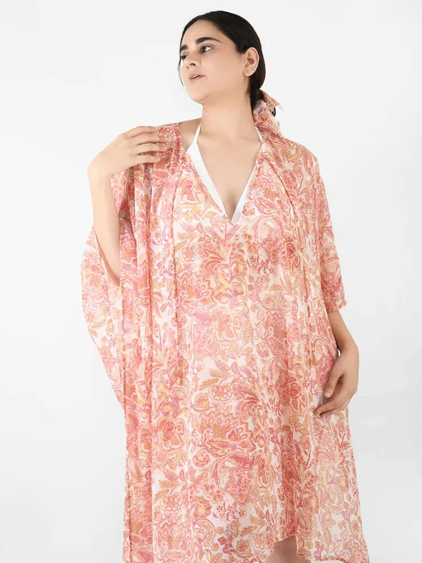 Peach_Paisley_Printed_Poncho_Cover-Up_Kaftan_for_Women