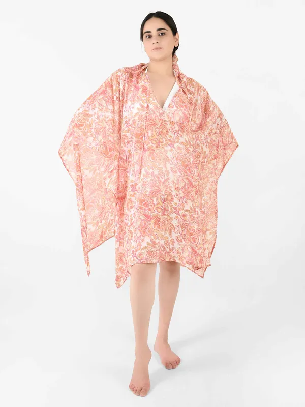 Peach_Paisley_Printed_Poncho_Cover-Up_Kaftan_for_Women