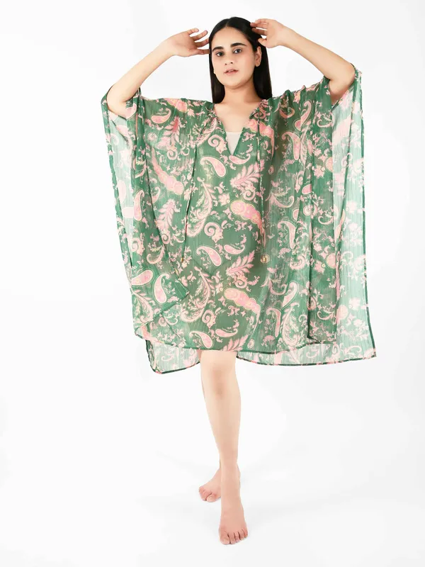 Green_Paisley_Printed_Poncho_Cover-Up_Kaftan_for_Women