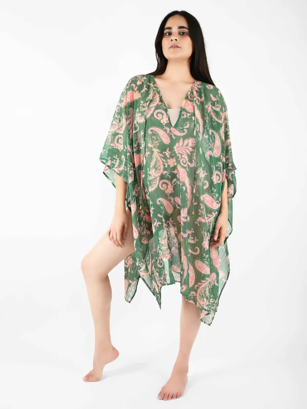 Green_Paisley_Printed_Poncho_Cover-Up_Kaftan_for_Women