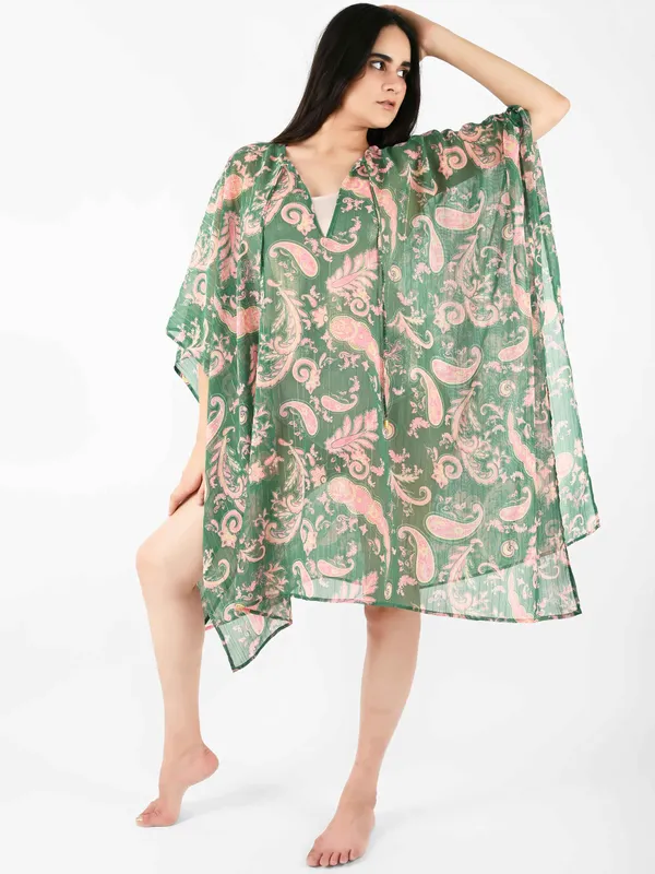 Green_Paisley_Printed_Poncho_Cover-Up_Kaftan_for_Women