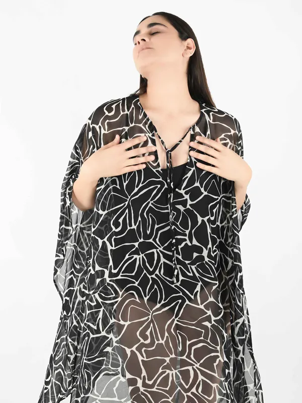 Black_Abstract_Printed_Poncho_Cover-Up_Kaftan_for_Women