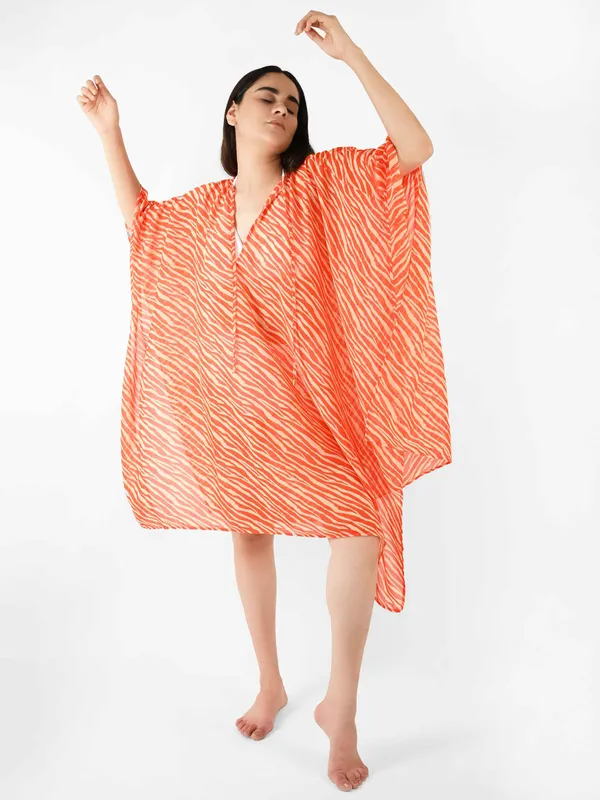 Orange_Strokes_Printed_Poncho_Cover-Up_Kaftan_for_Women