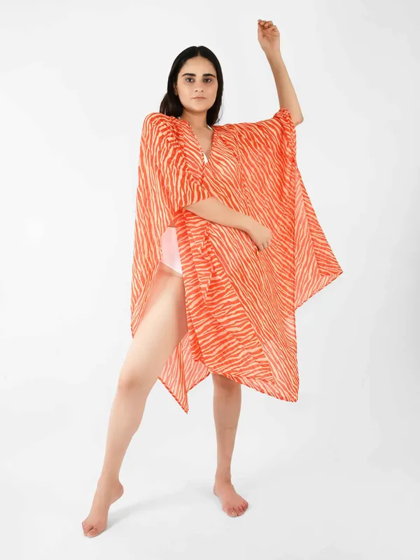 Orange_Strokes_Printed_Poncho_Cover-Up_Kaftan_for_Women