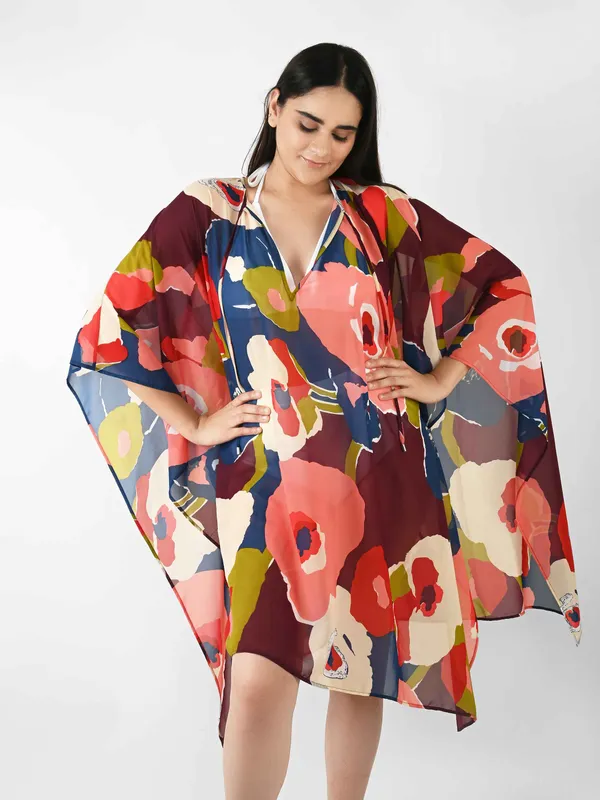 Blue_Floral_Printed_Poncho_Cover-Up_Kaftan_for_Women