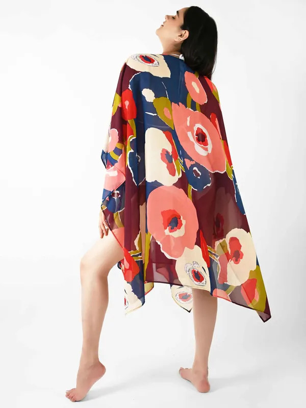 Blue_Floral_Printed_Poncho_Cover-Up_Kaftan_for_Women