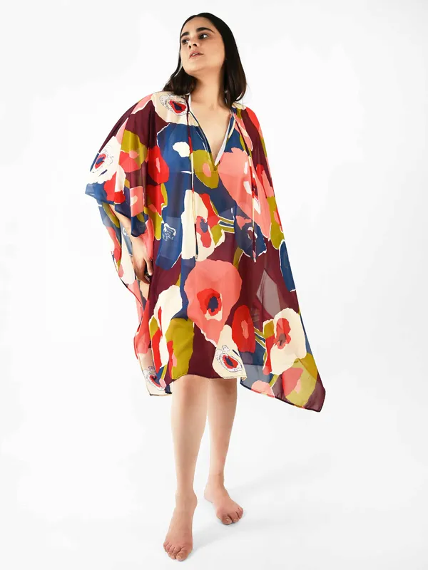 Blue_Floral_Printed_Poncho_Cover-Up_Kaftan_for_Women