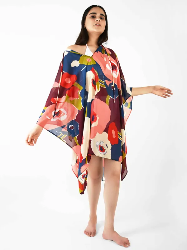 Blue_Floral_Printed_Poncho_Cover-Up_Kaftan_for_Women