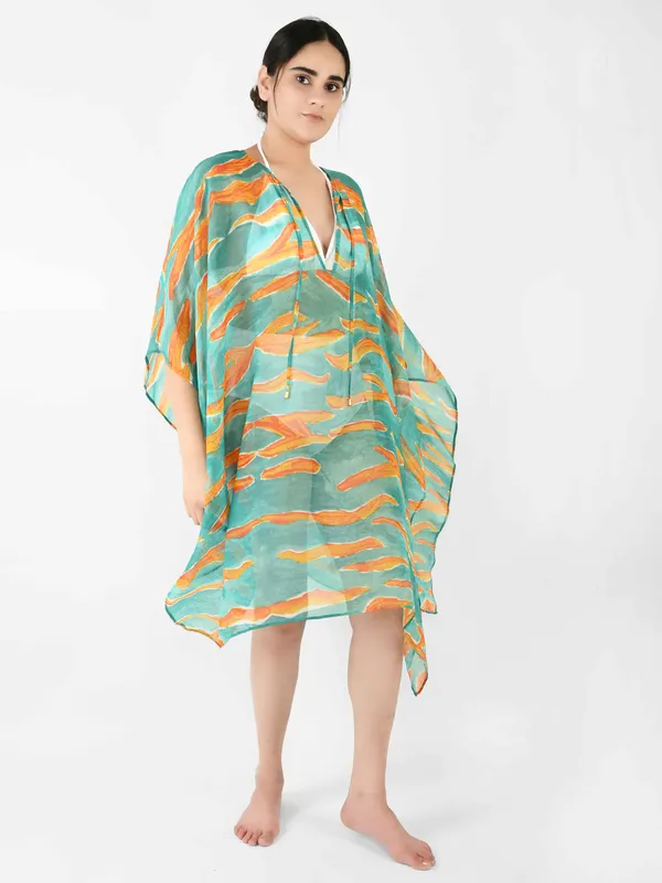 Green_Abstract_Printed_Poncho_Cover-Up_Kaftan_for_Women