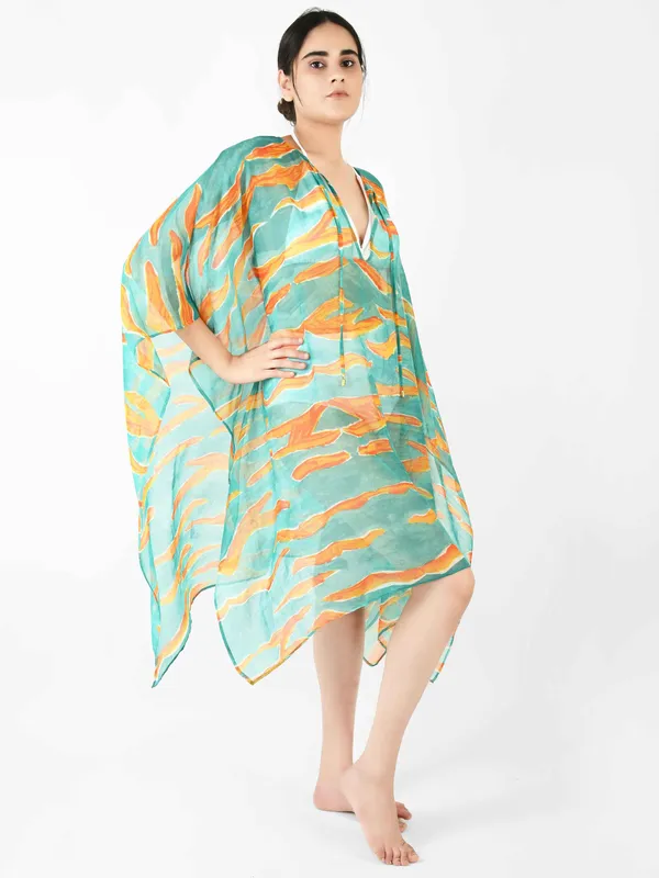 Green_Abstract_Printed_Poncho_Cover-Up_Kaftan_for_Women
